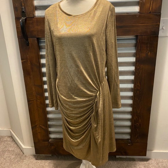 Lauren Ralph Lauren Gold Long Sleeve Ruched Sheath Dress Size 16 - Picture 12 of 14